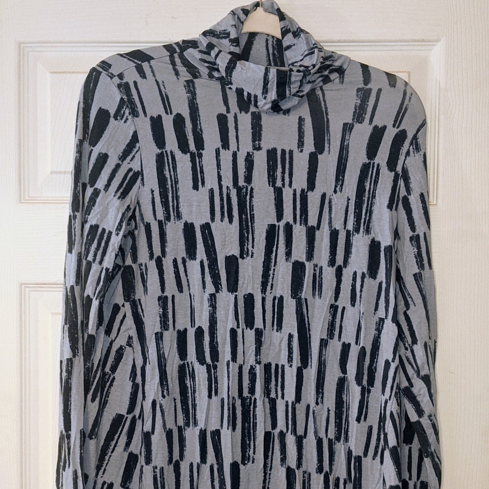 Green and Teal Patterned Turtleneck Top